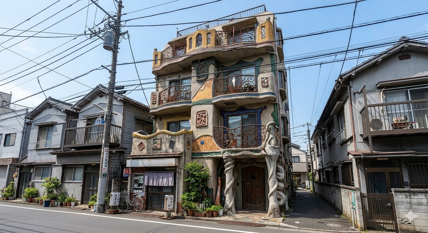 代田橋エリアに現れる時空を超えた独創的な外観